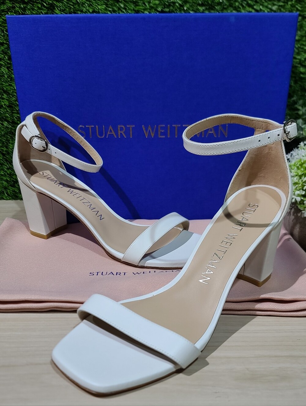 Stuart Weitzman Nudistcurve 75 Block Sandals, White / US Women's 8 B New